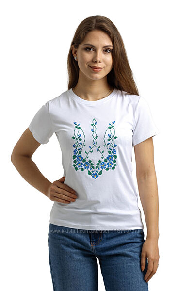 Футболка жіноча Барвінок Тризуб стреч кулір білий