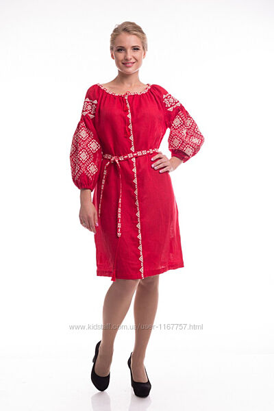 Сукня-вишиванка жіноча льон червоний