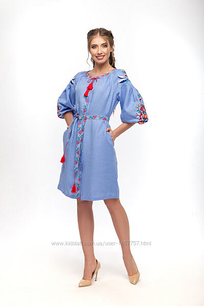 Сукня жіноча вишита  Льон блакитний