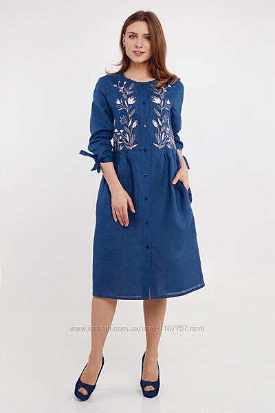 Сукня вишиванка жіноча з синього льону 056