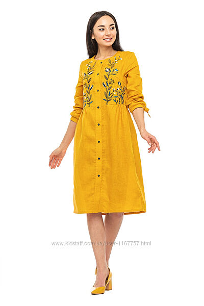 Сукня вишиванка жіноча з гірчичного льону 057