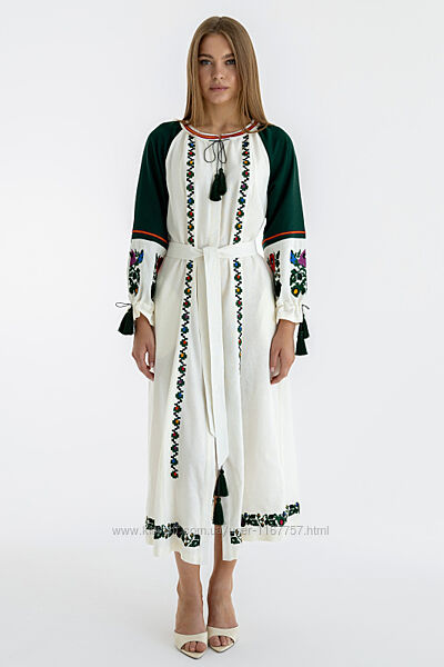 Сукня-вишиванка жіноча Ж1601 Льон вершковий, зелений