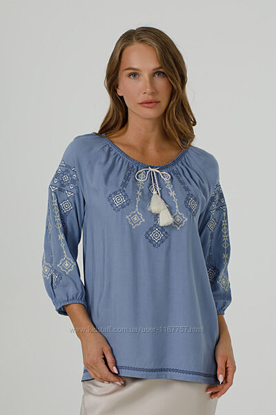 Вишиванка жіноча штапель сіро-синій 067