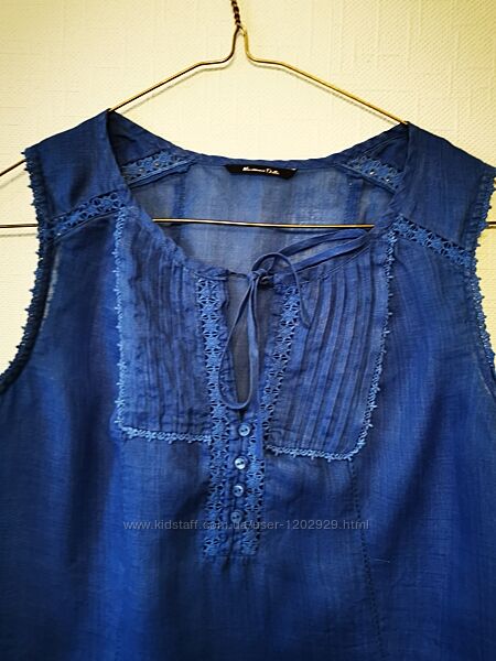 Синяя льняная блузка S Massimo Dutti 