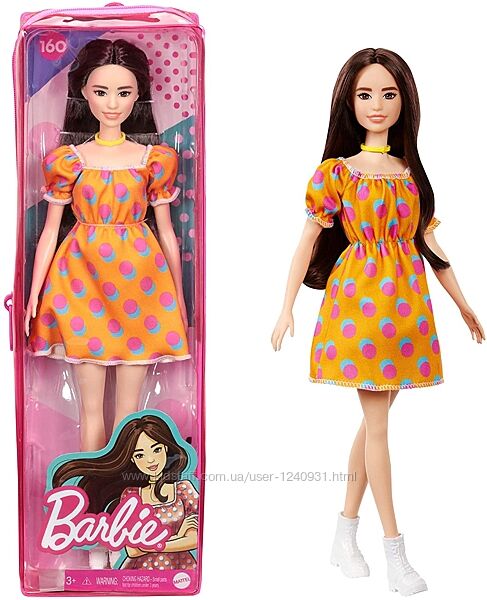 Кукла Barbie Fashionistas  160 с платьем с открытыми плечами в горошек