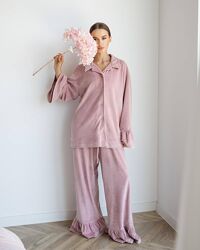 Capri домашній велюровий костюм для жінок з воланами 