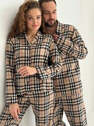Do2806 тепла фланелева жіноча піжама в клітинку  family look