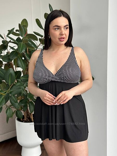 Sw3618 танкіні чорний роздільний купальник plus size високі плавки 