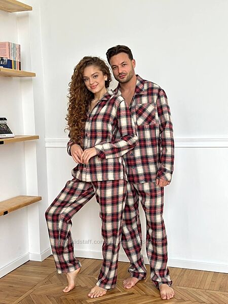 Do3817 тепла фланелева жіноча піжама в клітинку family look