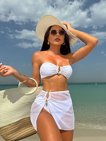 633 білий чорний купальник бандо зі спідничкою 