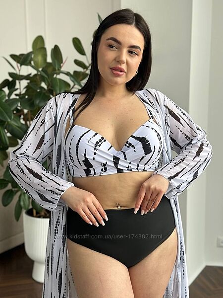 SW3613 купальник роздільний плюс сайз з тунікою