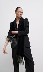 Классический черный блейзер пиджак с кожаными лацканами  ZARA