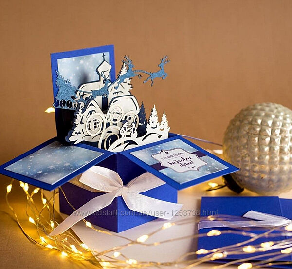 Скрапбукінг листівка обємна коробочка Новий рік/Різдво