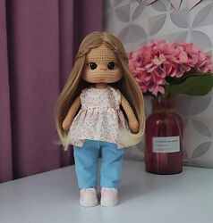 Авторська вязана велика ігрова лялька з довгим волоссям
