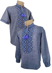 42-72 Чоловічі сині вишиванки підліткова вишита Мужская сорочка-вышиванка 