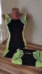 Летнее комбинированное эластичное мини платье