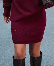 Вязанная демисезонная бордовая юбка на резинке