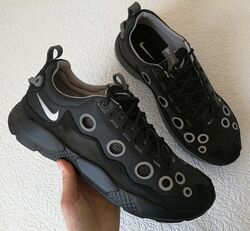 Nike кроссовки кожаные мужские дышащие с сеткой чёрные с серым