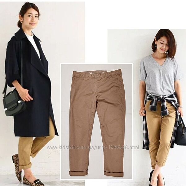 Брюки стрейч чинос короткие бананы штаны skinny mini khakis by gap
