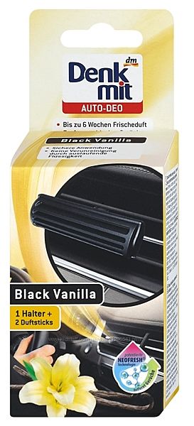 Освіжувач повітря для автомобілів DenkMit Auto-Deo Black Vanilla, 2 St