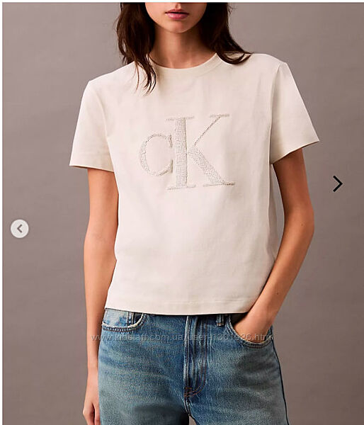 Футболка жіноча Calvin Klein з паєтками світло бежевого кольору, нова