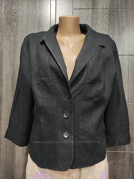 Классный укороченный льняной пиджак лён Пог-52 см
