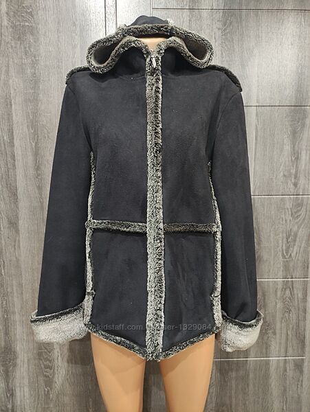 Короткая дубленка с капюшоном автоледи ПОГ-52 см