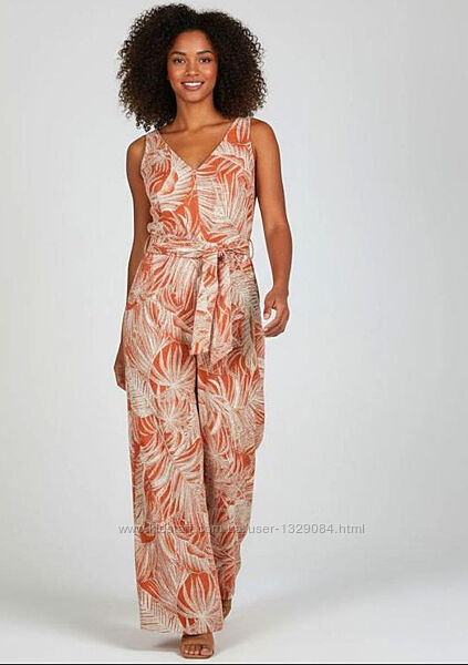Шикарный льняной комбинезон широкие штанины plus size ПОГ-64 см