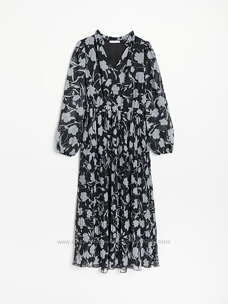 Шикарное плиссированное шифоновое платье миди Reserved в цветочный принт.