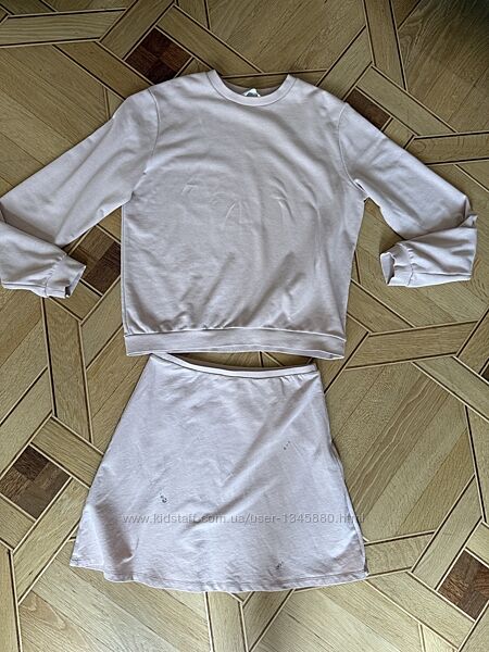 Костюм комплект с юбкой H&M розовый пудра трикотаж 12-14 лет, 170 см светлы