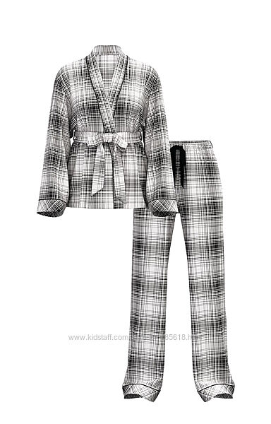 Фланелева тонка піжама victorias secret flannel wrap long pajama set