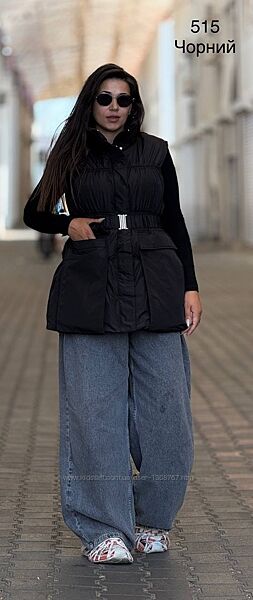 Жилетка, жилет, женская, удлиненная, демисезонная, з паском, р. 46,48,50,52