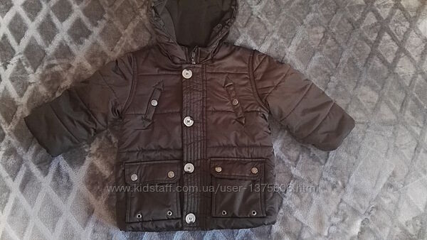 Курточка демисезонная тёплая коричневая для мальчика 12 мес, рост 80см 