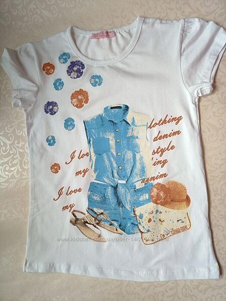 Стильні футболки з прінтом для дівчинки на 5-7 років