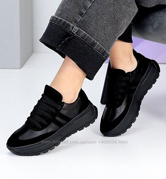 Чорні шкіряні жіночі кросівки Step, прошиті кроссовки Step 36-40р код 23844