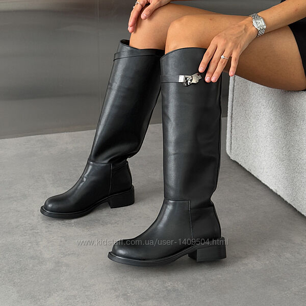 Демісезонні шкіряні чоботи, чорні шкіряні сапожки, сапоги 36-40р код 11615