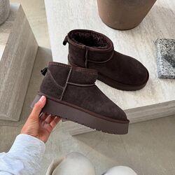 Шоколадні уггі платформа, натуральна замша, 36-41р код 3127