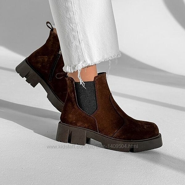 Демісезонні коричневі черевики з натуральної замші, 37,38р код 8859