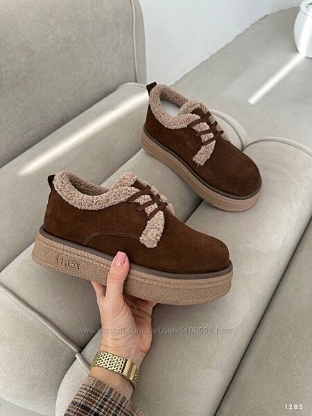 Зимові черевики, кросівки утеплені шоколад, хутро teddy 37-40р код 1283