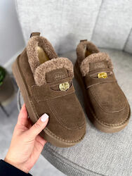 Трендові утеплені лофери коричневі, натур. замша 36,37р код 713