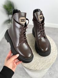 Зимові шкіряні коричневі черевики Lankoti 36-40р код 25642