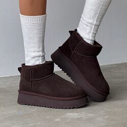 Шоколадні уггі платформа, нат. замша, уги платформа 36,37,39-41р код 11193