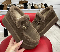 Коричневі лофери угги нат. замша, зимові лофери коричневі 36-40р код 13176