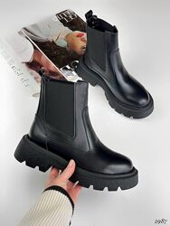 Зимові шкіряні чорні черевики Britis челсі, зимние челси 36-40р код 25631