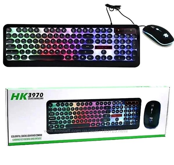 Комплект светящаяся игровая клавиатура c LED подсветкой и мышка HK3970