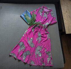 Яскрава сукня сорочка міді в принт l/xl
