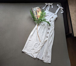 Гарний льняний сарафан міді сукня міді з гудзиками