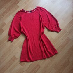 Теплое трикотажное платье в полоску