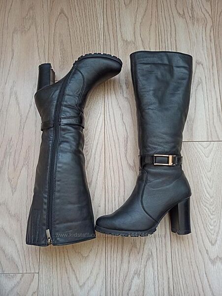 Чорні шкіряні зимові сапоги, чоботи, р.38