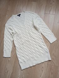 Подовжений ажурний білий светр, XL